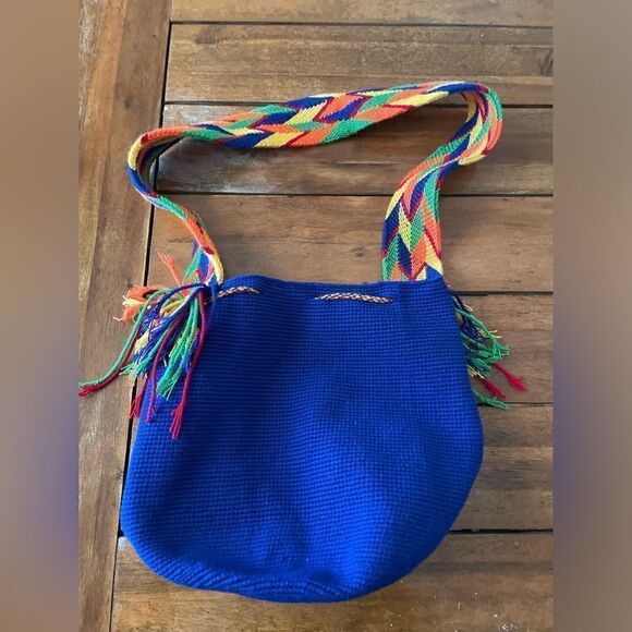 Authentic Handwoven Wayuu Tribe Bag/Handmade in Colombia blue / multicolor boho - Picture 2 of 9